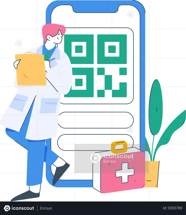 Médecin montrant le code QR pour le paiement  Illustration