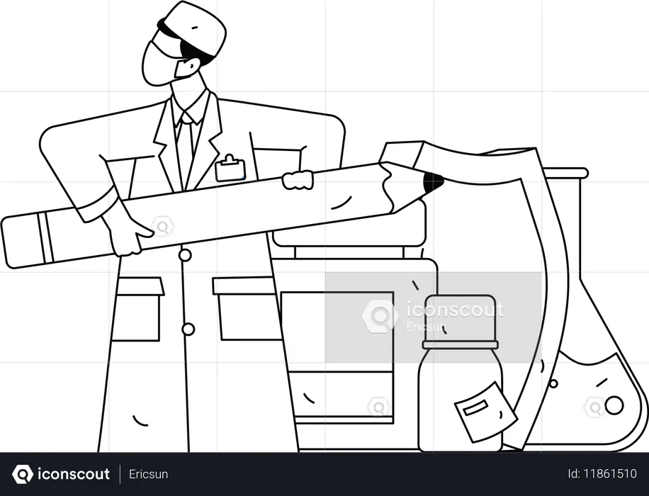 Le médecin prépare un rapport d'analyse pour les expériences en laboratoire  Illustration