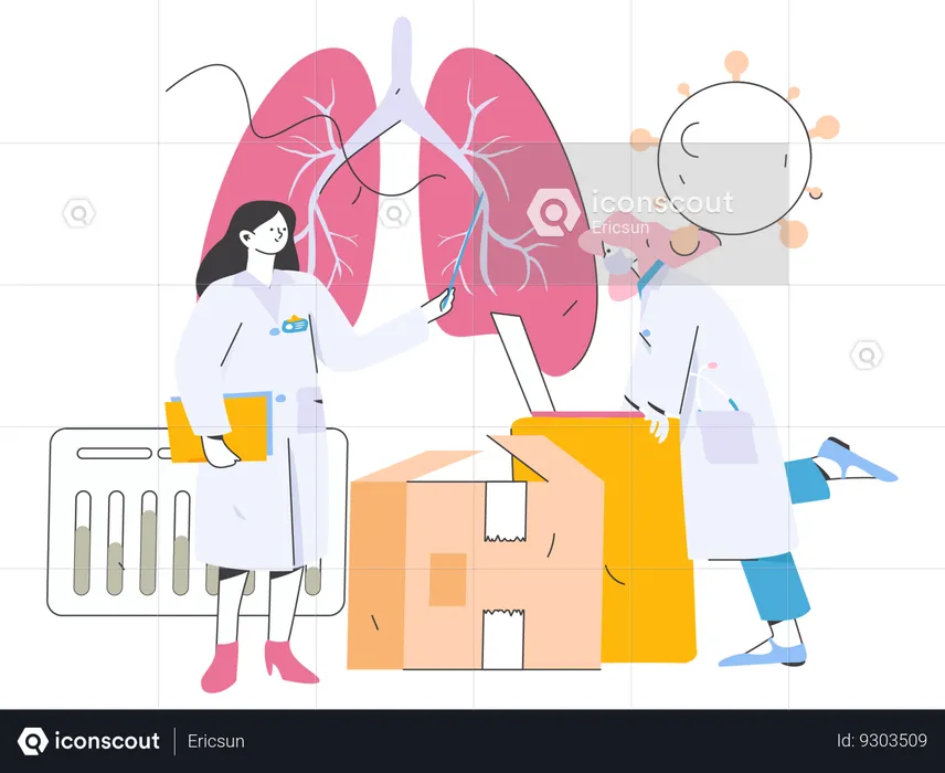 Médecin effectuant des recherches sur les maladies pulmonaires  Illustration