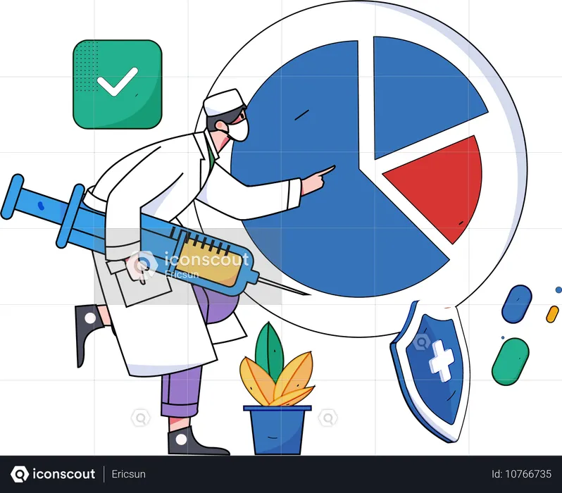 Médecin tenant une injection tout en montrant un rapport médical  Illustration