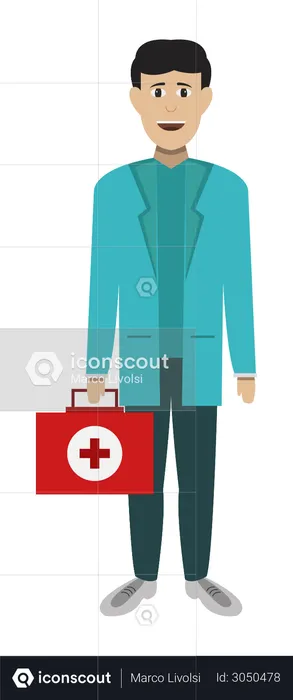 Medic Man with First Aid Kit  Illustration