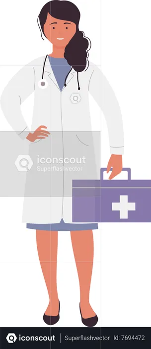 Médica com kit de primeiros socorros  Ilustração