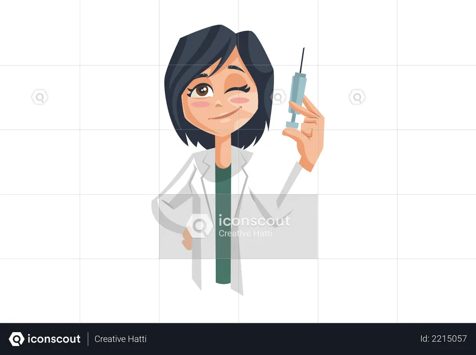 Médica com vacina  Ilustração