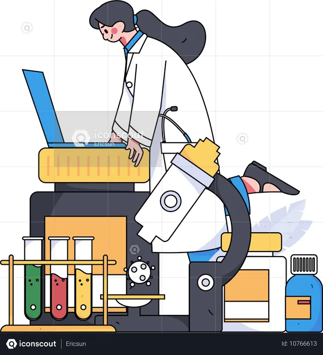 Médica prestando serviço médico on-line  Ilustração