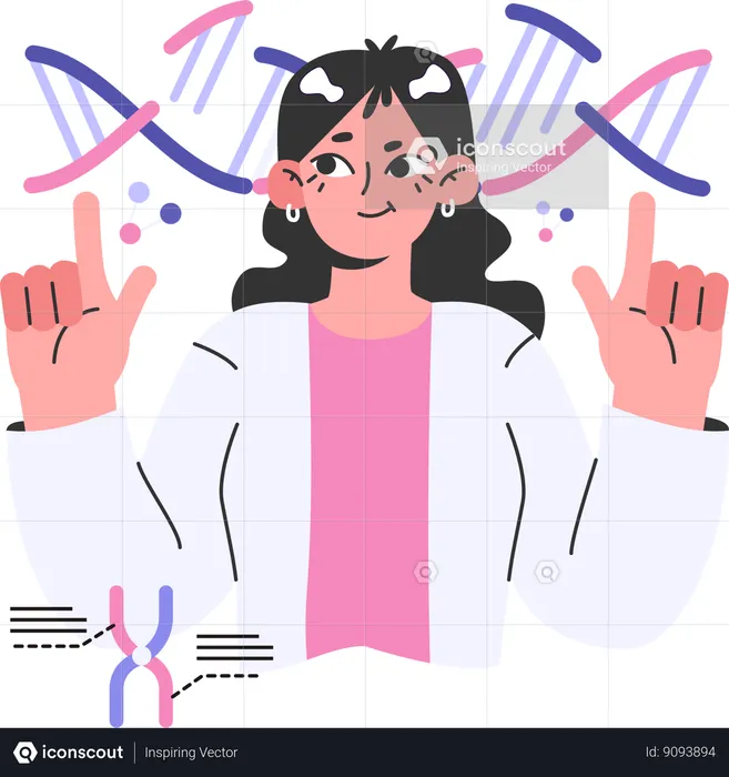 Médica fazendo pesquisa de DNA  Ilustração