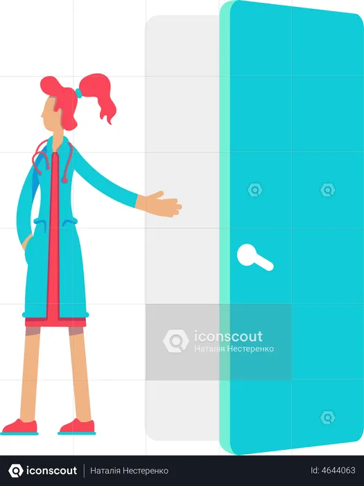 Medical assistant opening door  Illustration