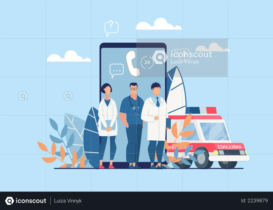 Medical Emergency Team And Ambulance  Illustration