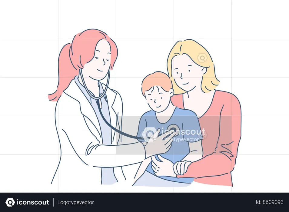 Medical examination of boy in hospital  Illustration