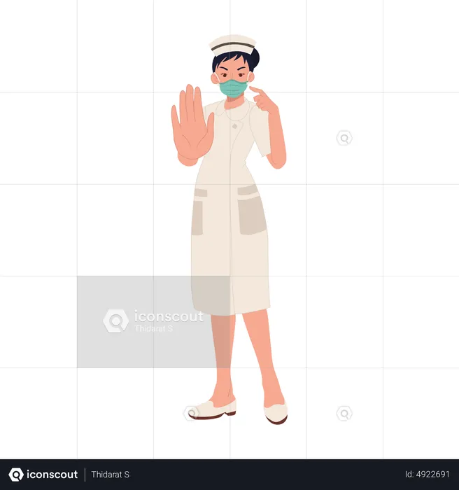 Medical nurse saying no entry without mask  Illustration