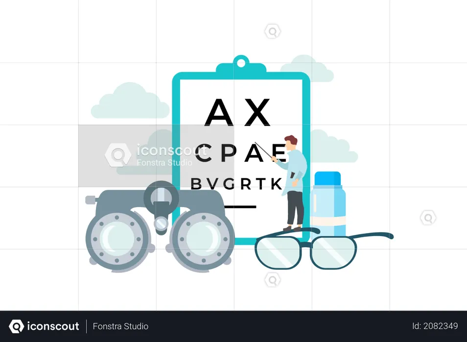 Medical Ophthalmologist Patient concept with tiny people character  Illustration