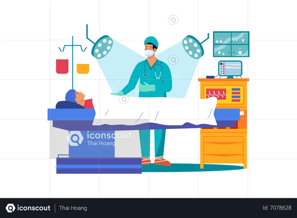 Medical professional multitasking during a surgery to ensure a successful outcome  Illustration