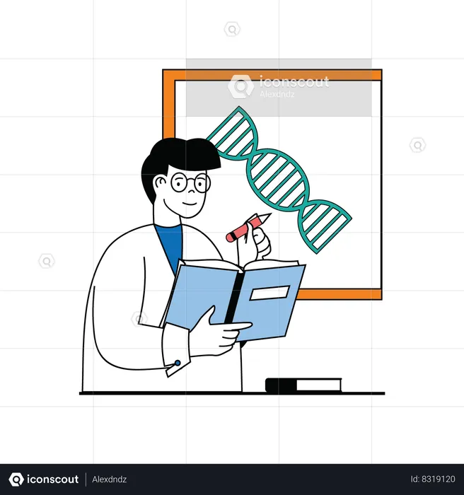 Medical professional reading DNA structure  Illustration