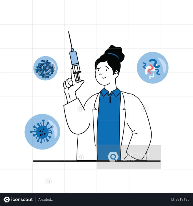 Medical professional showing vaccine syringe  Illustration