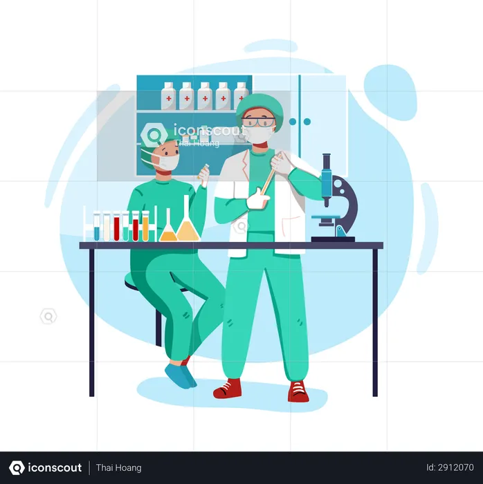 Medical research team working on corona vaccine  Illustration