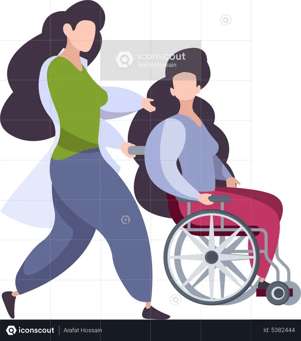 Medical staff helping disable woman  Illustration