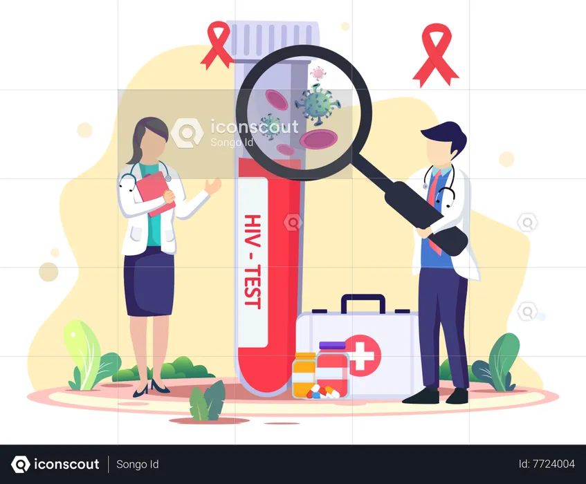 Medical Worker Are Researching AIDS Blood  Illustration