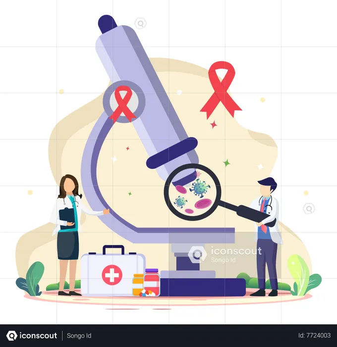Medical Worker Are Researching AIDS Blood Sample  Illustration