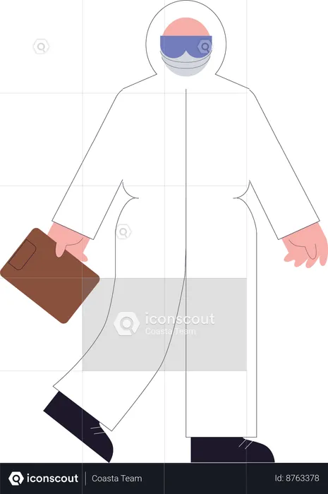 Medical worker in PPE holding clipboard  Illustration