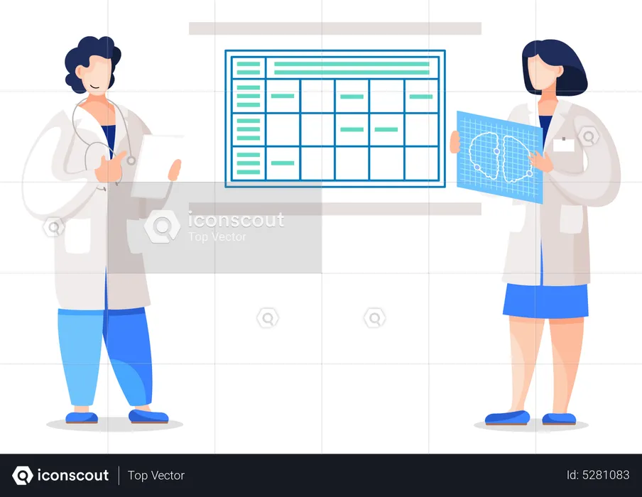 Medical workers discussing diagnosis report  Illustration
