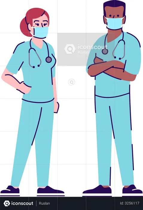 Medical workers in facemask  Illustration