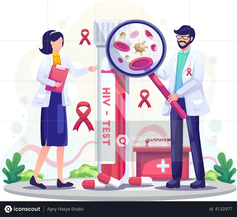 Medical workers with HIV test tube are researching on AIDS Blood  Illustration