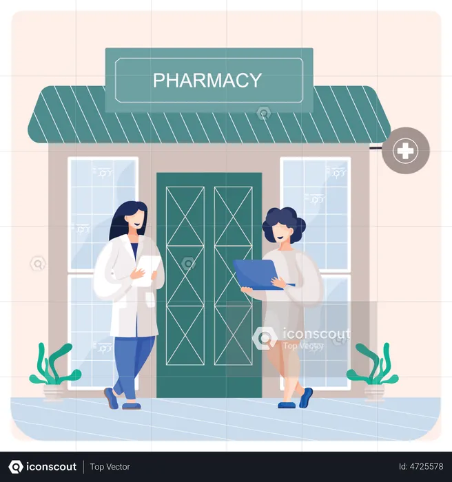 Female pharmacist holding medicine list  Illustration