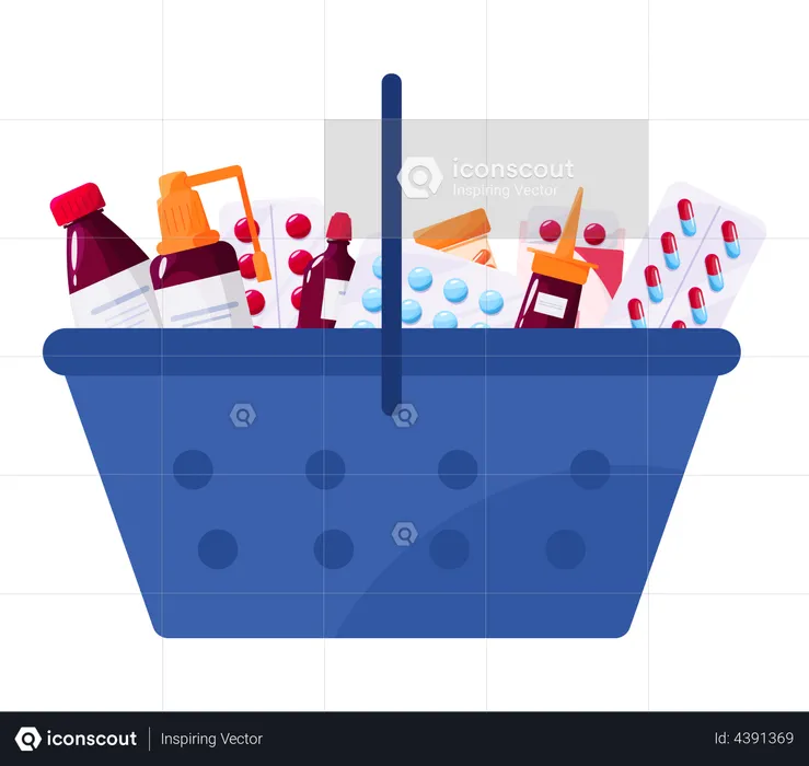 Medicine shopping basket  Illustration