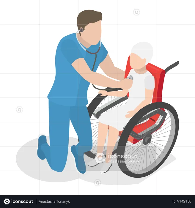 Médico revisando niño discapacitado  Ilustración
