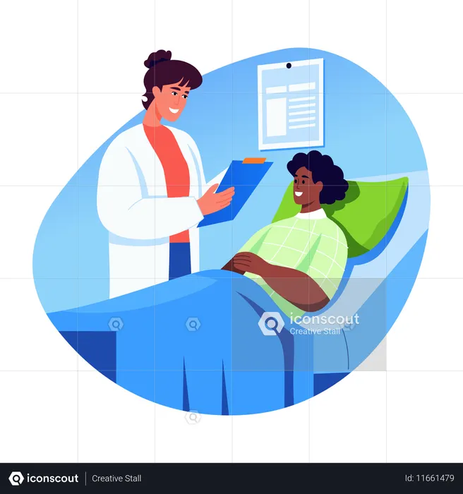 Médico consultando paciente no hospital  Ilustração