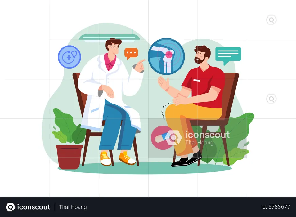 El doctor da una consulta a un paciente masculino  Ilustración