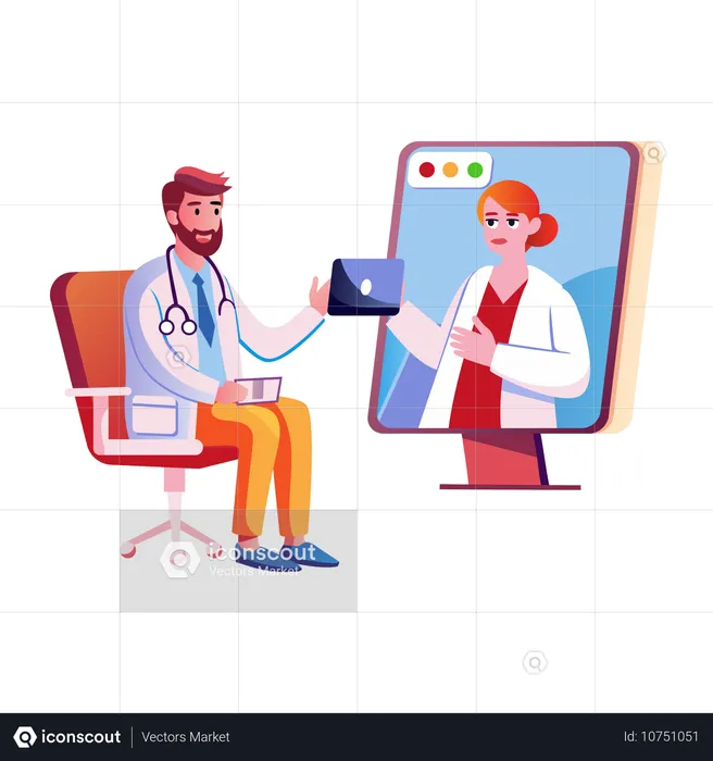 Médico dando consulta on-line  Ilustração