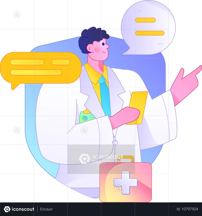 Médico dando prescrição médica  Ilustração