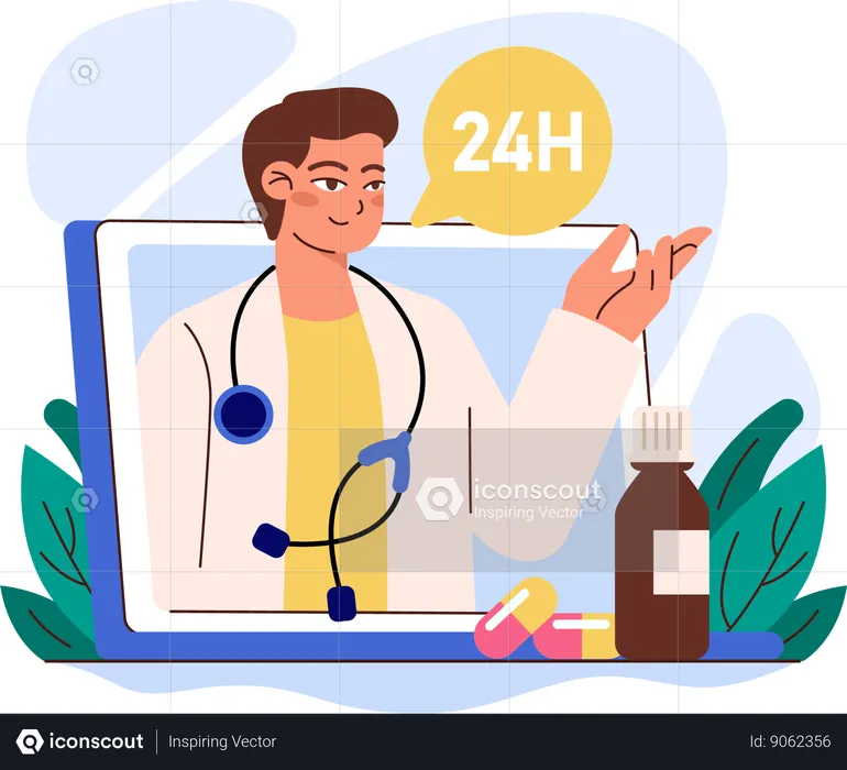 Doctor dando servicio las 24 horas  Ilustración