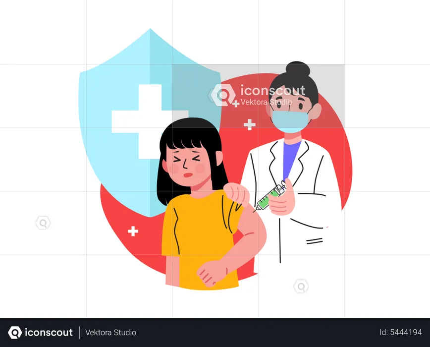Médico dando vacina para menina  Ilustração