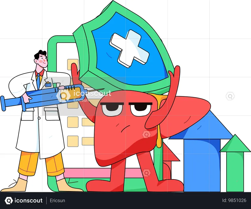 Médico dando vacinação ao fígado  Ilustração