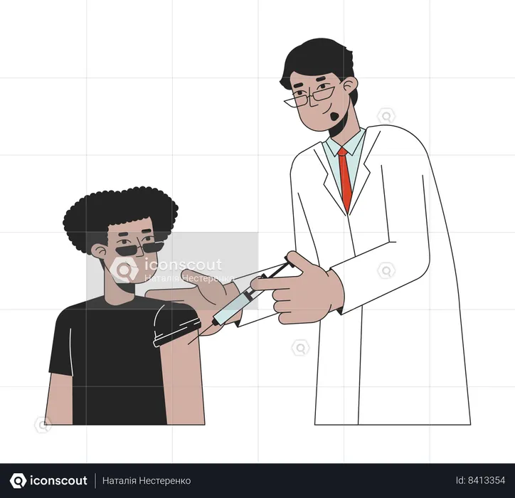 Doctor dando vacuna al hombre  Ilustración