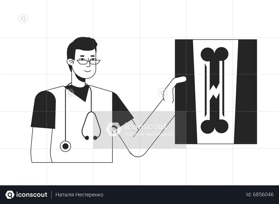 Médico de medicina interna con radiografía de hueso roto  Ilustración