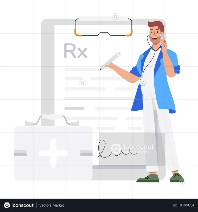 Médico escribiendo receta  Ilustración