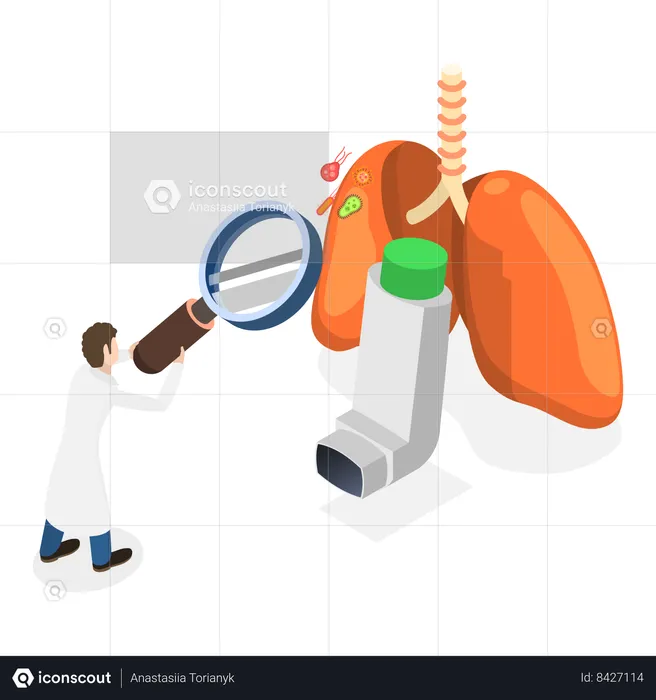 Médico examinando doenças pulmonares e dando tratamento  Ilustração