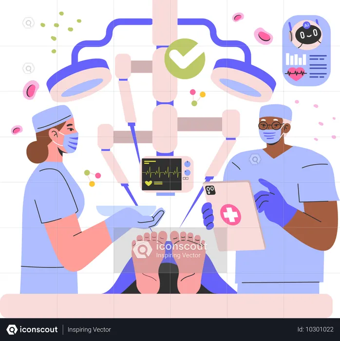 Médico fazendo cirurgia na sala de operações  Ilustração