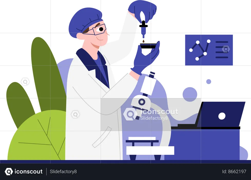 Médico fazendo experimentos em laboratório  Ilustração