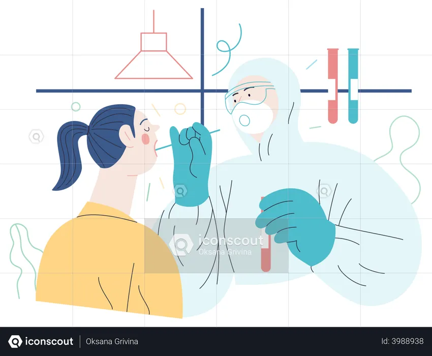 Médico fazendo teste de cotonete  Ilustração