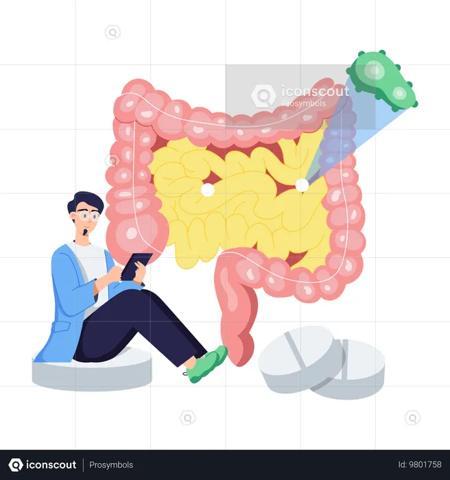 Doctor haciendo colonoscopia  Ilustración