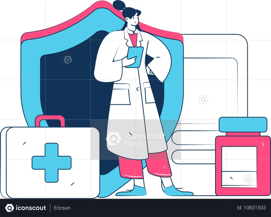 Doctor haciendo investigación de diagnóstico  Ilustración