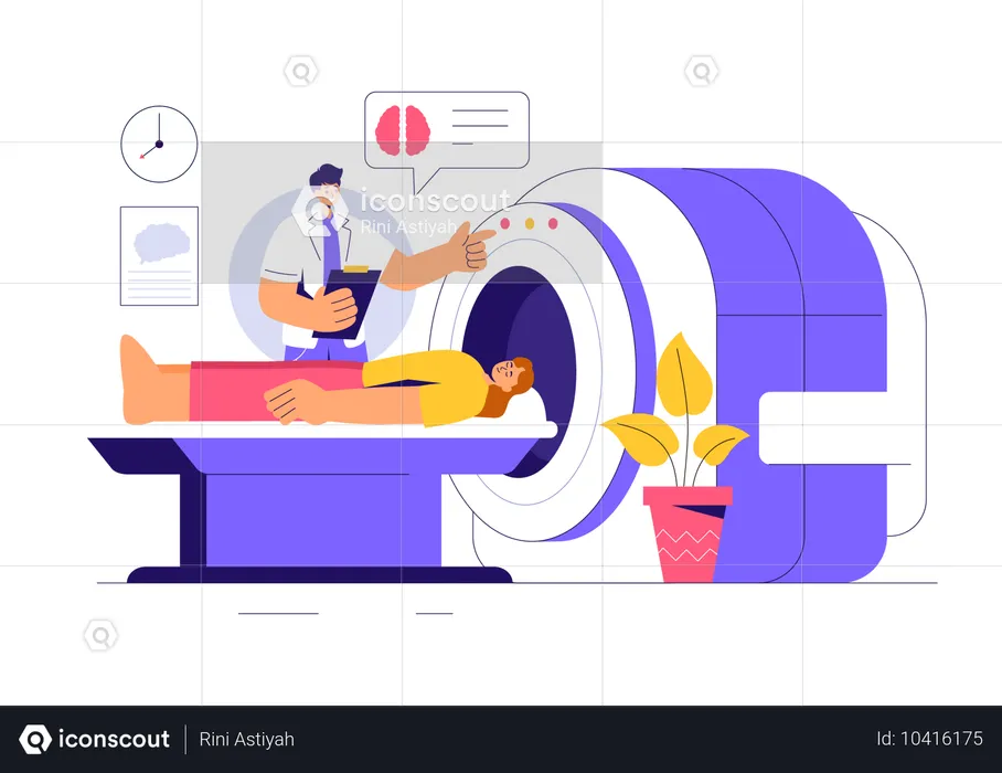 Doctor haciendo una prueba de resonancia magnética al paciente  Ilustración