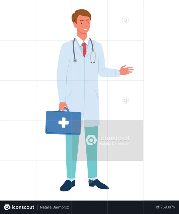 Médico masculino com kit médico  Ilustração