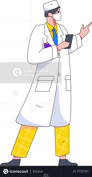 Médico masculino segurando o telefone  Ilustração
