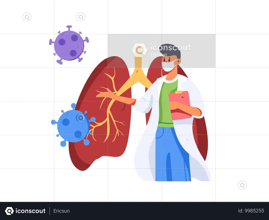 Médico masculino revisando el informe pulmonar  Ilustración