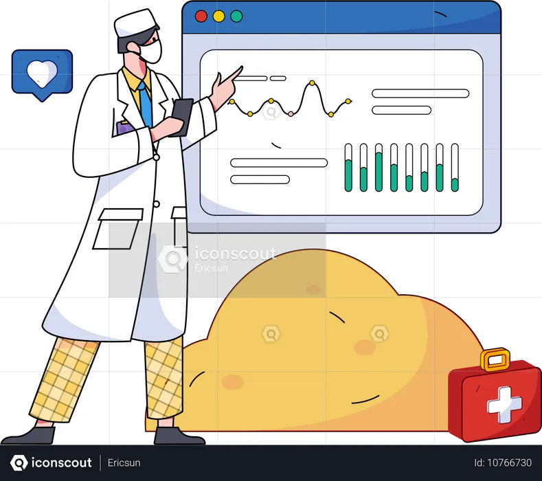 Médico mostrando dados de análise médica  Ilustração