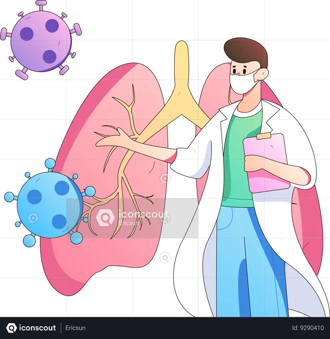 Doctor masculino mostrando infección pulmonar  Ilustración